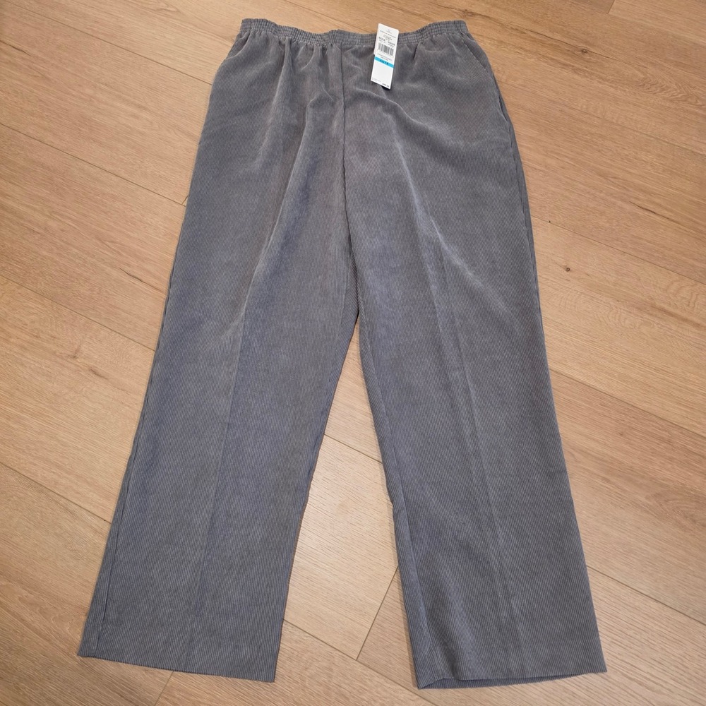 Alfred Dunner Classics Grey Corduroy Elastic Waist Pants Size 16 08411 F9 NWT